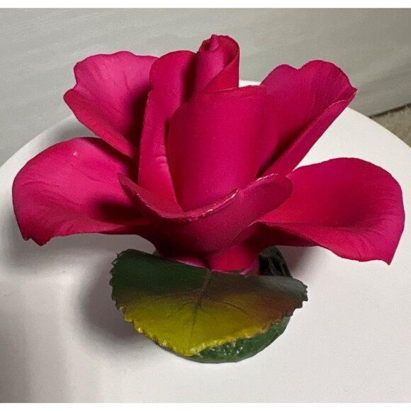 Capodimonte Napoleon Italy Fuscia Red Rose Fine Porcelain Flower - Picture 3 of 8